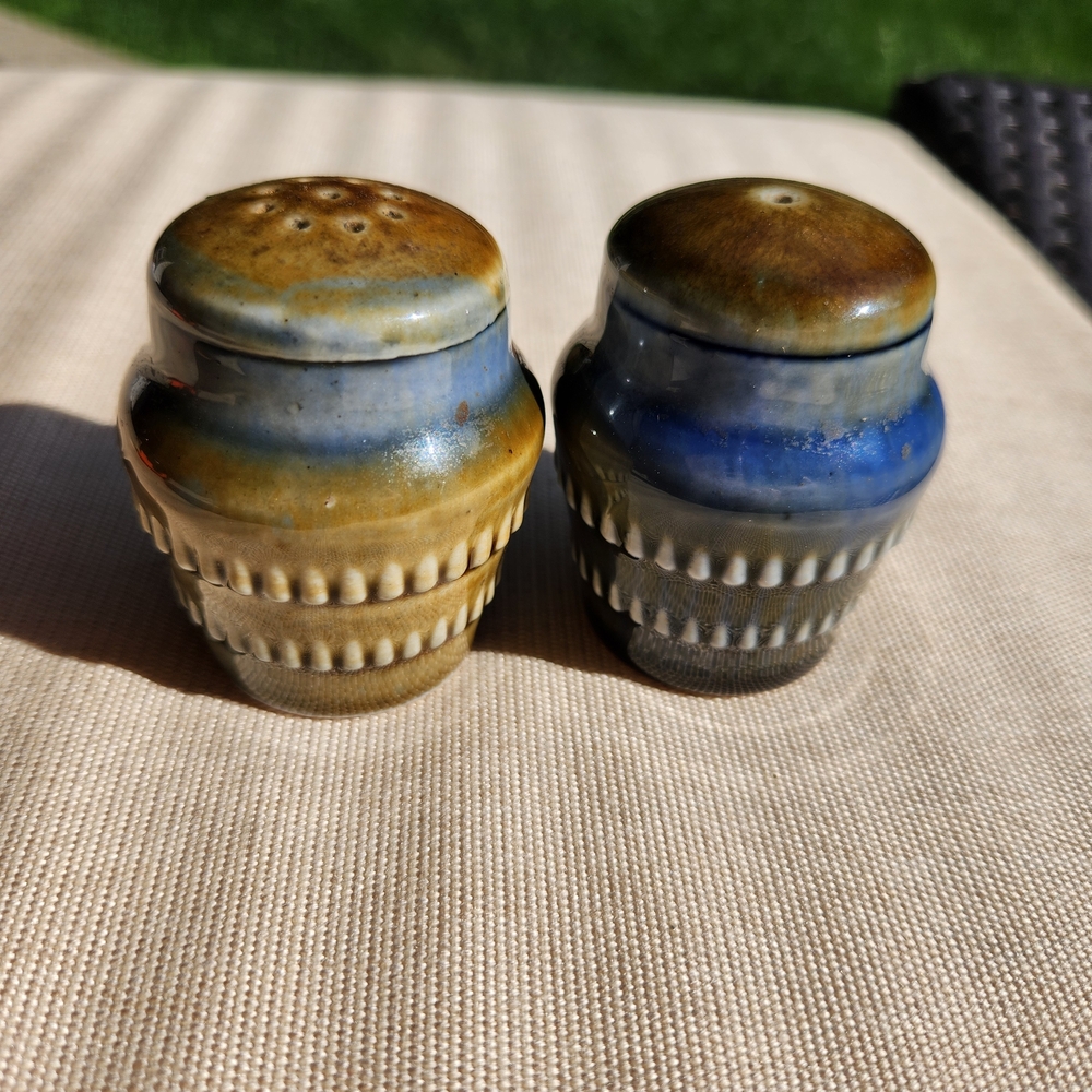 Ceramic Salt and Pepper Shaker Set - Blue and Brown